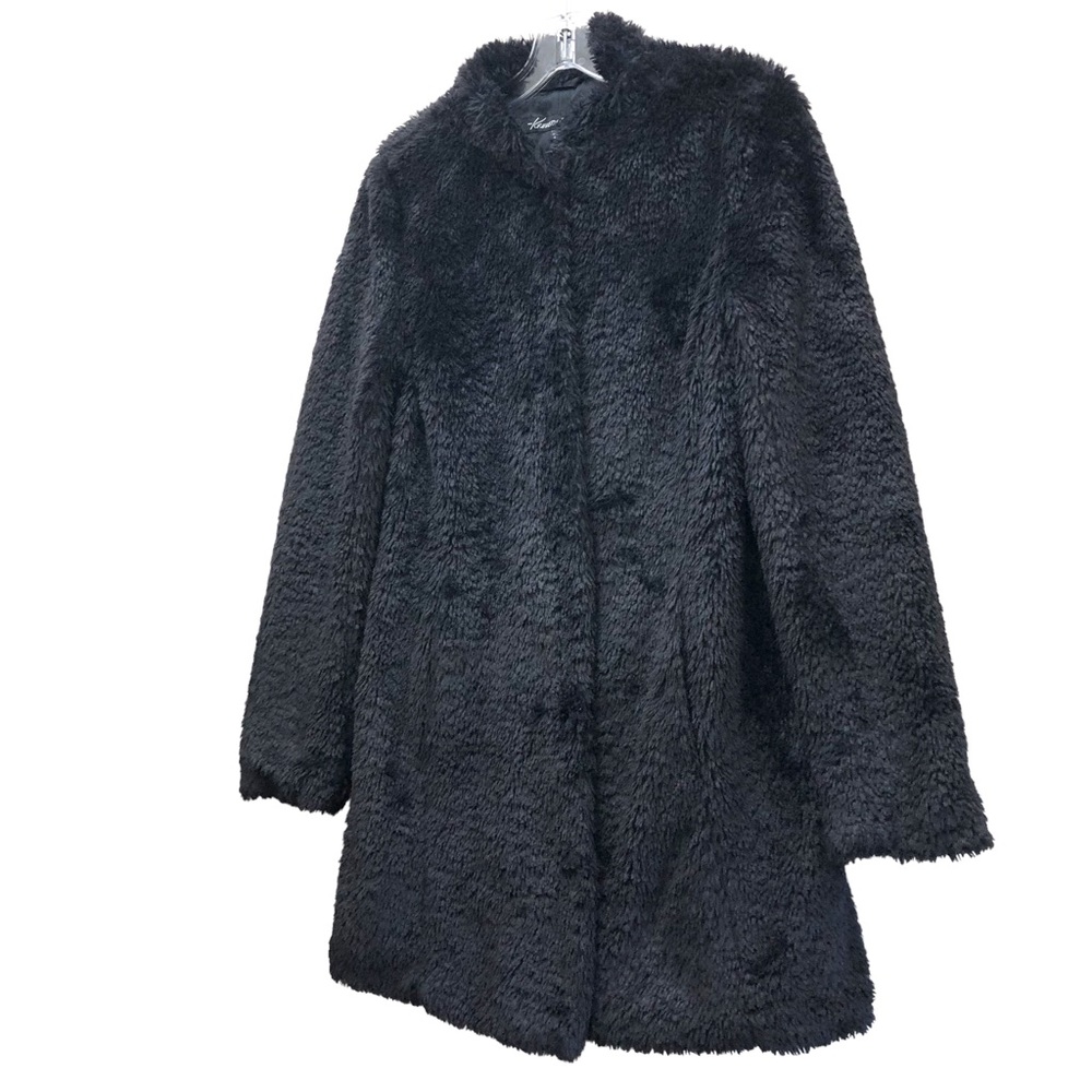 Kenneth Cole New York Faux Fur Coat with Stand-up Collar Women's Size S Black